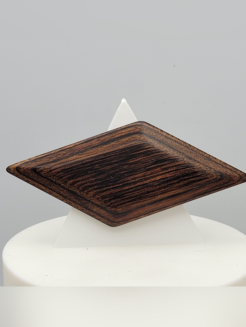 Vintage Wood Diamond Brooch MCM 60s 70s Geometric Pin Lacquered